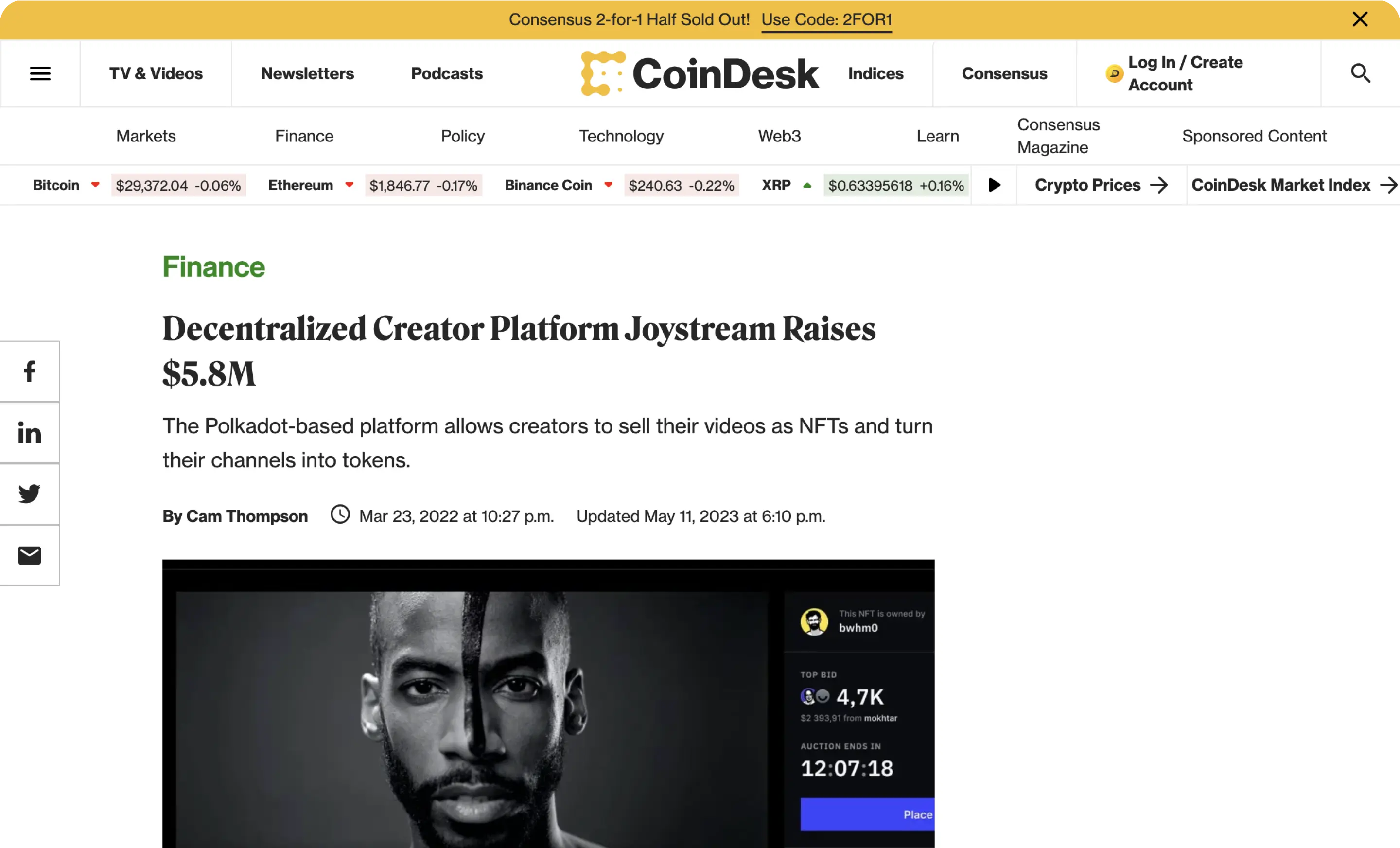 coindesk article screenshot